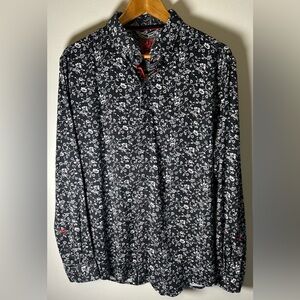 Au Noir Button Up Shirt XXL Men Black Cotton Mercerised Comfort Stretch Paisley